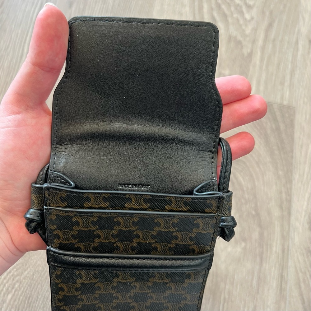 Celine × Hedi Slimane PHONE POUCH Bag WITH FLAP IN TRIOMPHE CANVAS AND LAMBSKIN - Picture 6 of 11